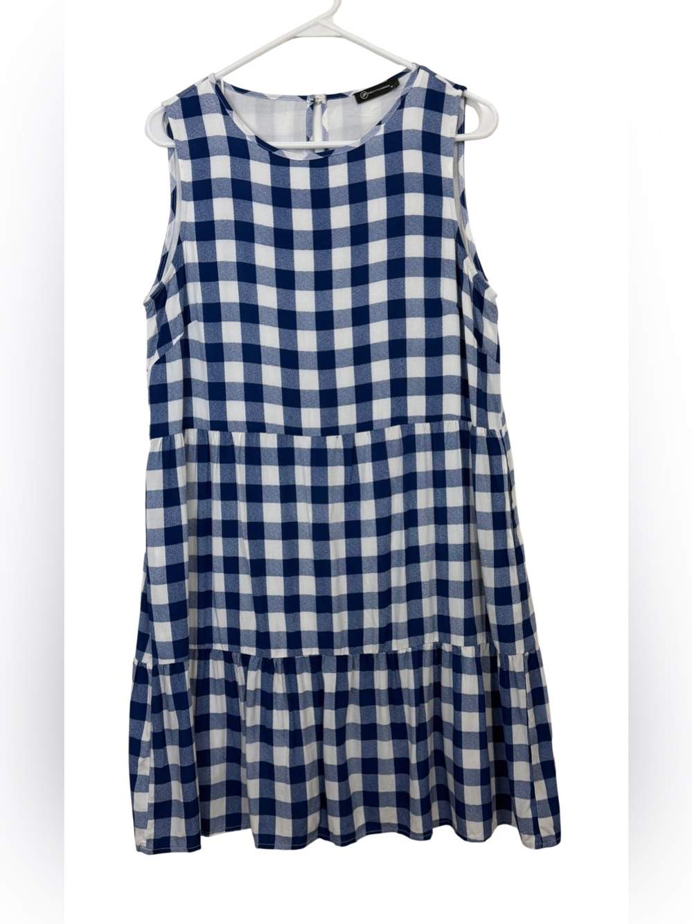 PRETTYGARDEN Blue & White Plaid Sleeveless Ruffle Sundress Medium - Picture 2 of 6